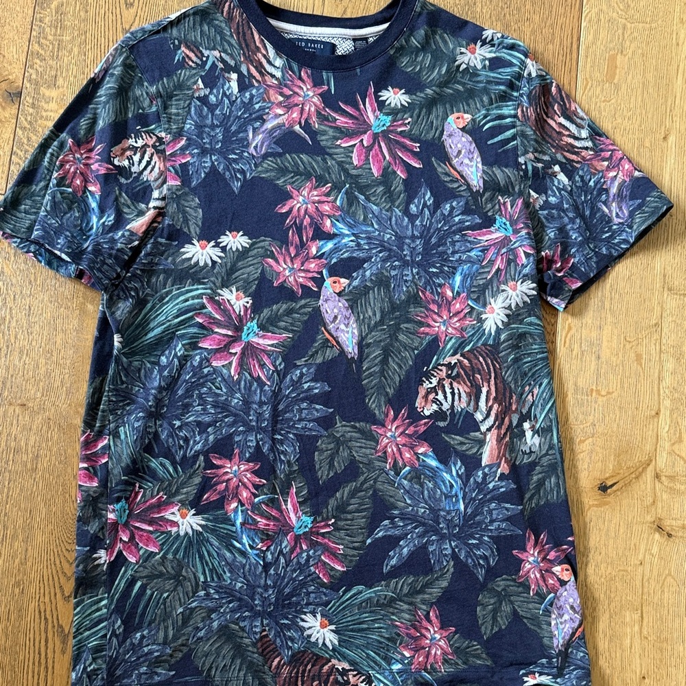 Ted Baker Tropical Parrot & Tiger Print Tee - Navy Base